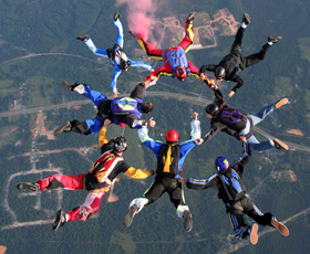 Expert skydivers in formation above Georgia!